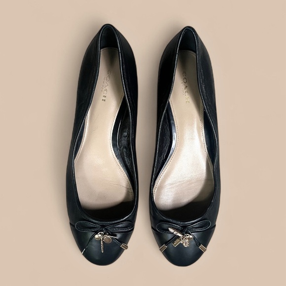 COACH Noella Black Leather Bow Block Heel Flats Size 8.5B - Picture 1 of 13